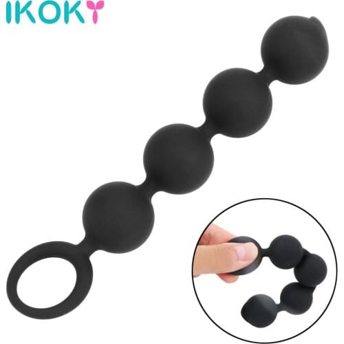IKOKY Anal Beads Silicone Butt Plug G-spot Sex Toys for Women Men Prostate Massage 4 Balls with Pull Ring