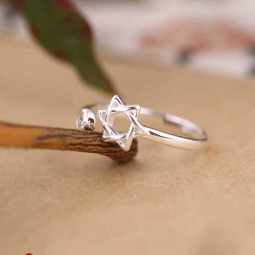 JIANERY Fashion Silver Color David Star Rings For Women Girls Statement Opening Finger Ring Jewelry Wholesale