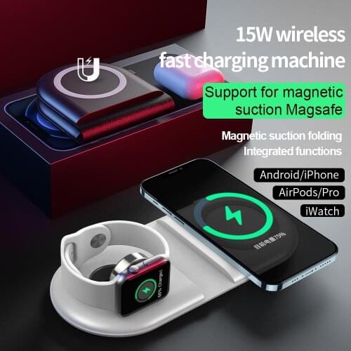 KEPHE 15W Qi 2 in 1 Wireless Magnetic Charger for Iphone 12 11 XS XR X 8 Airpods Apple Watch Foldable Fast Charging Magsafe DUO