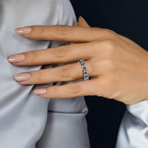 Simple Cuban Chain Rings for Women,3/5/7/14mm Stainless Steel Metal Wedding Band,Chic Punk Minimalist Boho Female Finger Jewelry