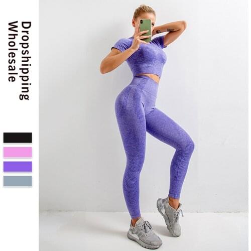 Seamless Yoga Set Womens Tracksuit Fitness Long Sleeve Crop Top High Waist Leggings Sports Suit Workout Sportswear Gym Clothing