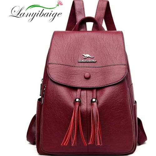 LANYIBAIGE New 4 Color Fashion Womens Backpacks High Quality Sheepskin Soft Leather Backpacks Large Capacity Backpack 2020