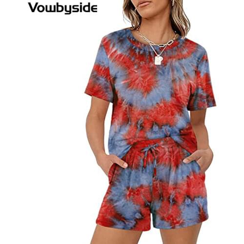 Summer New Womens Suit Casual Solid Color Round Neck Short-sleeved Elastic Lace-up Pocket Shorts Sets
