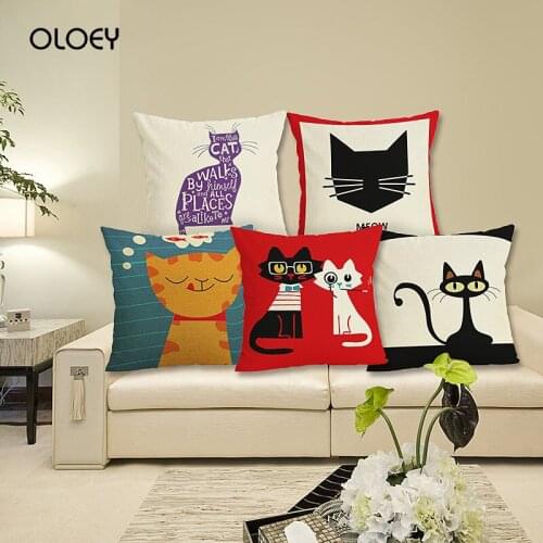 Cat Linen Cushion Cover Home Bedroom Hotel Car Seat Decorative Cat Print Cushion Cover Bedside Decorative Cushion Cover 45x45cm