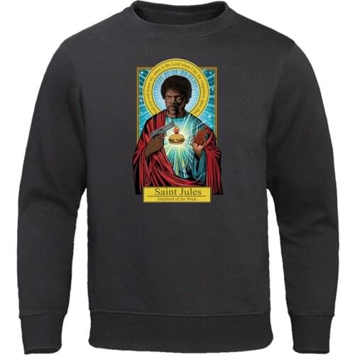 Fiction Saint Jules Retro Mens Hoodies Funny Catholicism Pullovers Brand Man Sweatshirts Autumn Streetwear Hip Hop Male Hooded