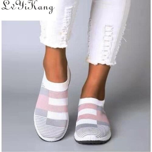 New Women Sneakers Vulcanized Shoes Sock Sneakers Women Summer Slip On Flat Shoes Women Plus Size Loafers