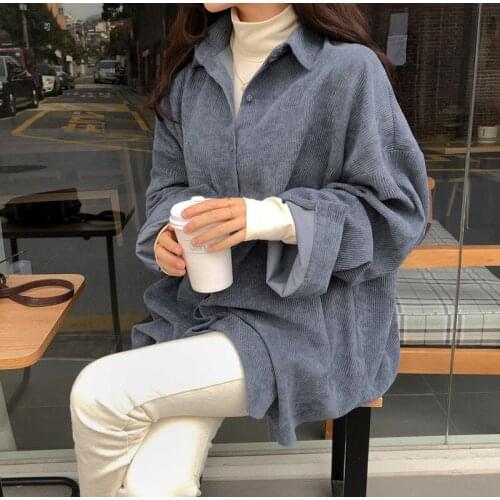 Single Breasted Female Blouse Long Sleeve Solid Outwear Autumn Loose Ladies Jackets 2021 New Women Winter Corduroy Vintage Coats
