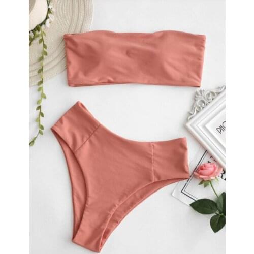 Plain Flat Chest Double-sided Split Swimwear Bra and Panty Set New Arrival 2021 Biquini Bandeau Swimsuit Swim Shorts Set Bikini