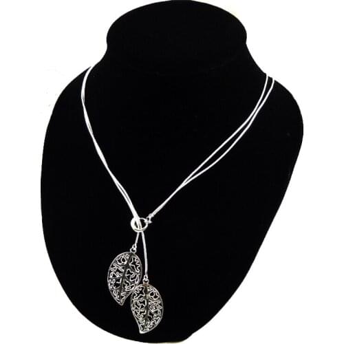 925 Sterling Silver Double Hollow Leaves Pendant Chain Necklace High Polish Personality Necklace Jewelry For Women S-N25
