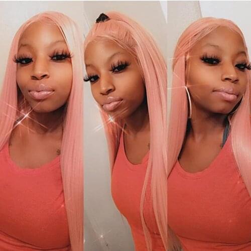 Pink Color Long Straight Hair Synthetic Lace Front Wig Middle Part Pre Plucked Heat Resistant Fiber Hair Glueless Party Wigs