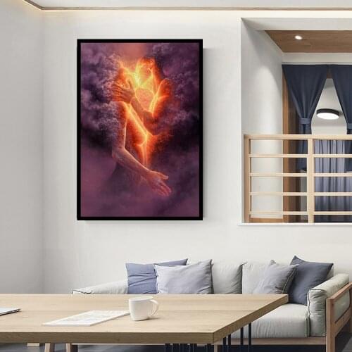 Couple Kissing In The Fire Canvas Painting Wall Art Nordic Posters and Prints Wall Pictures for Living Room Decoration Frameless