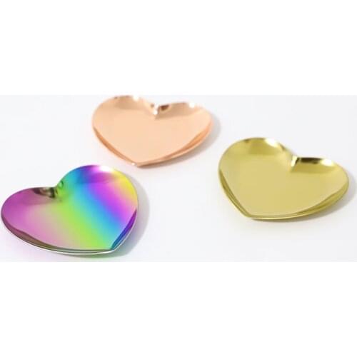 Nordic Stainless Heart Shape Golden Jewelry Display Tray Ring Holder Storage Plate Fashion Cake Salver Fruit Saucer Dish