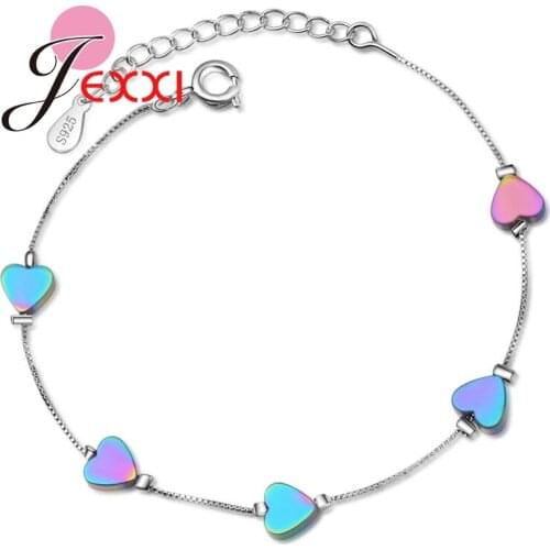 Popular Trend Sparkling Colourful Heart Romantic Cute Women Couples Bracelets 925 Sterling Silver Good Choose Surprise Gift