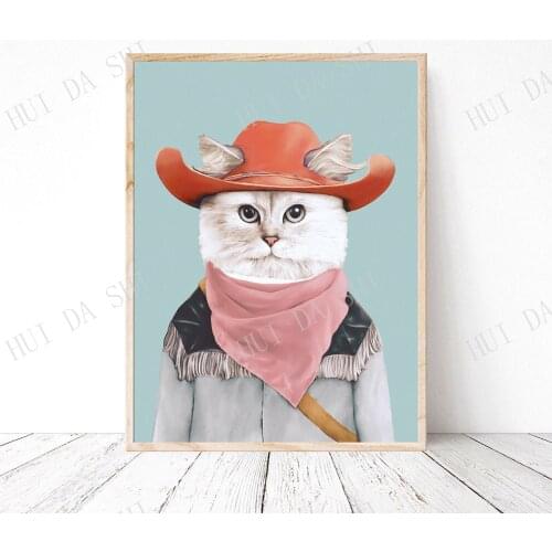 Rodeo Cat Art Print - Cowboy Cat Wild West Nursery Decor - Colorful Cat print