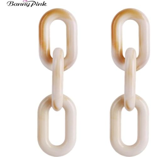 Banny Pink long Resin Chain Link Statement Studs Earrings For Women New Korea Geo Pendant Post Earrings Chunky Party Earrings