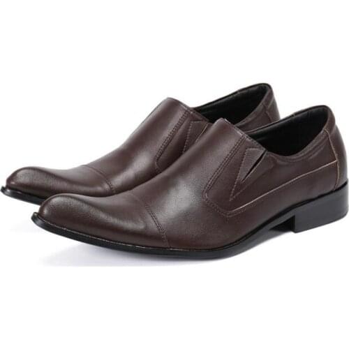 Mens Leather Shoes Pointed Toe Genuine Leather Oxford Shoes For Men Luxury Dress Shoes Slip On Wedding Footwear