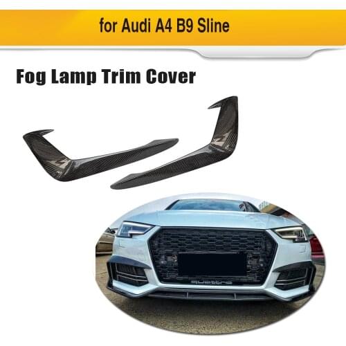 Carbon Fiber for AUDI A4 Sline S4 2017 2018 2019 2PCS Front Fog Lamp Fin Splitters Trim Canards