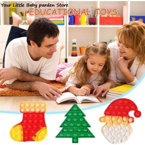 Funny Push Bubble Reliver Stress Silicone Toys Fidget New Christmas Series Childrens Educational Decompression Toy