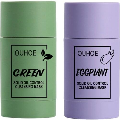 Green Tea Cleansing Solid Mask Eggplant Purifying Clay Stick Mask Oil Control Anti-Acne Mud Cream Beauty Facial Skin Care TSLM1