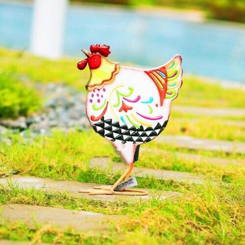 Iron Wrought Painted White Cock Landscaping Ornaments Garden Decoration Outdoor Garden Statues Sculptures