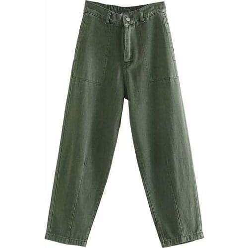 2021 New Spring Women Denim Pants Loose Harem Pants High Waist Elastic Trousers Streetwear