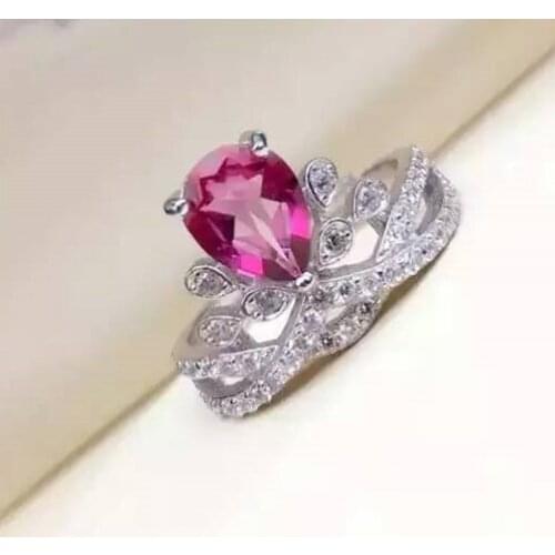Natural pink topaz gem Ring S925 Silver Natural gemstone Luxury elegant crown Ring Chinese style Women party gift Ring Jewelry