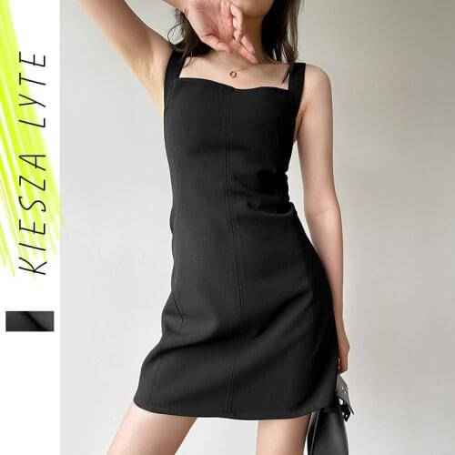 Summer Black Dress for Women 2021 New Slim Short Sleeveless Square Collar Dresses Female Base Casual Sexy Mini Dresses