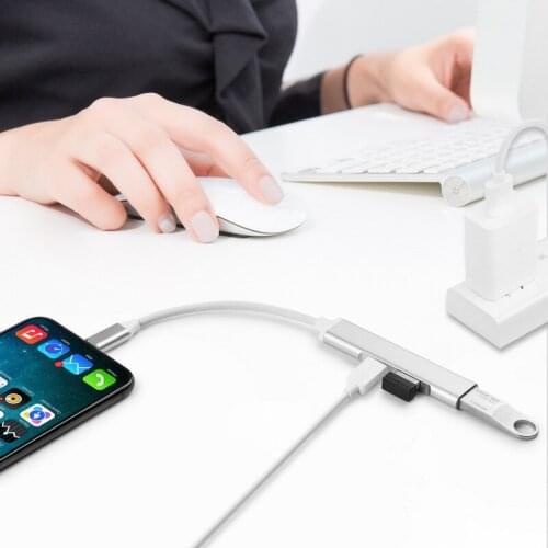 3 Ports USB 3.0 HUB Port USB3.0 Splitter OTG Adapter For iPhone X XR/Xs 11 Pro Max 8 Pin Lightnin To USB3.0 Camera Adapter