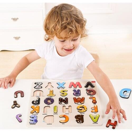 30*30cm Baby Toys Montessori Educational Puzzle Hand Grab Board Wood Puzzles for Kids Cartoon Letters Animal Toys For Children