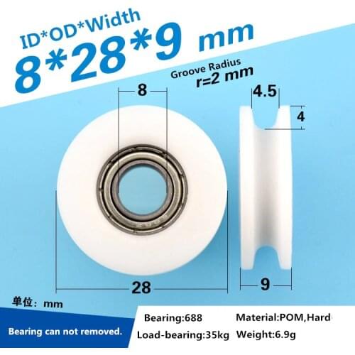 8x28x9mm U-groove plastic-coated 688 bearing pulley rolling pulley driving wheel POM regulating wheel for window drawer parts