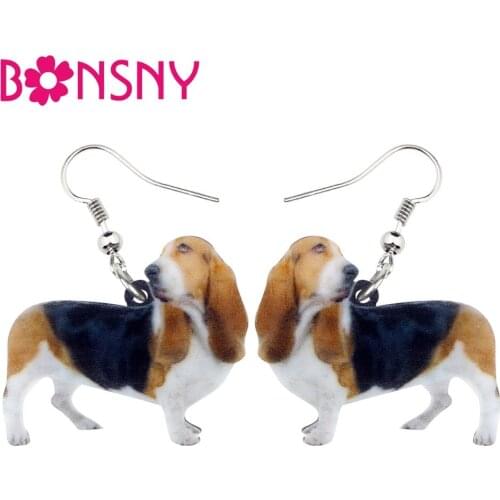 Bonsny Acrylic Novelty Basset Hound Dog Earrings Drop Dangle Cartoon Animal Jewelry For Women Girls Charms Accessories Wholesale