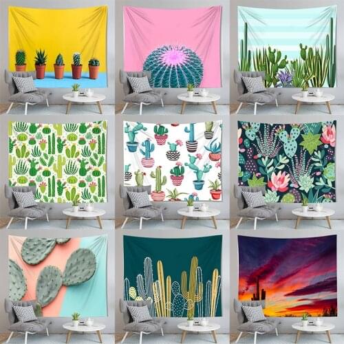 Bohemia Tapestry Green Cactus Succulents Landscape Macrame Wall Hanging Tapestries Picnic Blanket Living Room Cloth