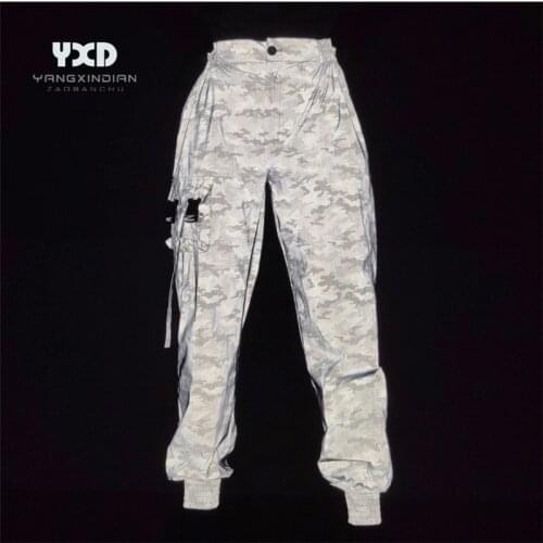 Man camo night reflective sport pants men breathable side zipper jogger pants couple punk hip hop pants Male streetwear trousers