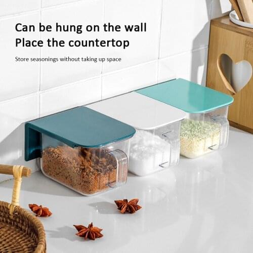 Household kitchen seasoning box seasoning jar free perforation wall hanging dust-proof and moisture-proof seasoning box