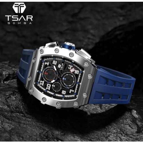Mens Watch TSAR BOMBA Luxury Famous Brand Waterproof 316L Stainless Steel Fashion Sport Chronograph Men Wristwatch Quartz Clock