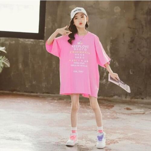 Cultiseed Girls Summer Letter Print Loose Casual T-Shirts Dress Big Children Students Short Sleeve Holiday Gowns Clothing