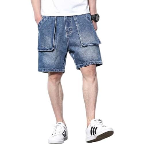 New Fashion Denim Shorts Pants Men Casual Cargo Short Jeans Straight Loose Baggy Streetwear Male Clothing