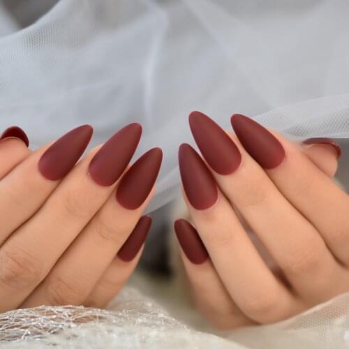 Artificial False Nails With Design Faux Ongles Femme Press-on Nail Extension Tips Dark Red Matte Nail Art Full Set 24CT