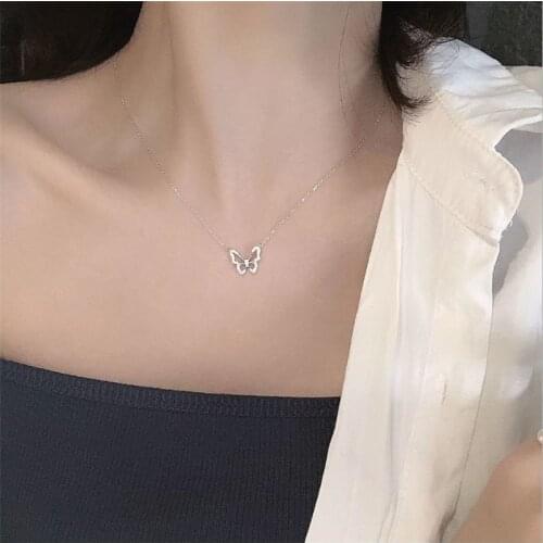 Exquisite Zircon Gold Butterfly Pendant Necklace Lady Engagement Gift Trendy Silver Plated Chain Clavicle Necklace Women Jewelry