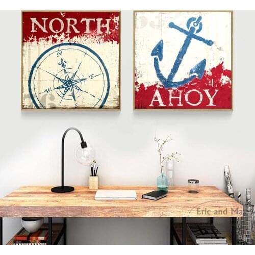 Nautical Anchor Compass Canvas Art Print Painting Poster Wall Pictures For Living Room Home Decorative Decor No Frame