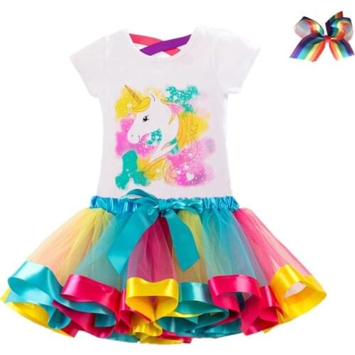 Unicorn Childrens Clothing Sets Baby Girls Top+Skirt Summer Princess Party Tutu Rainbow Costume Kids Birthday Outfits Suits