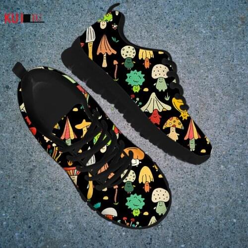 KUILIU New Cartoon Mushroom Shoes for Women Breathable Casual Famale Running Sneakers Comfortable Mesh Flat Shoes Free Shipping