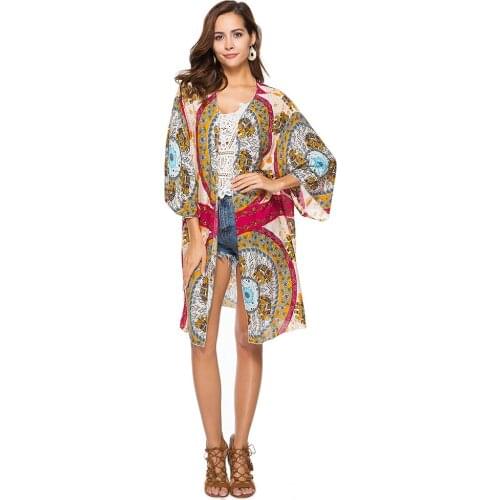 Bohemian Style 2018 Summer Kimono Cardigan Casual Fashion Boho Hippie Transparent Chiffon Ladies Shirts Women Tops A0