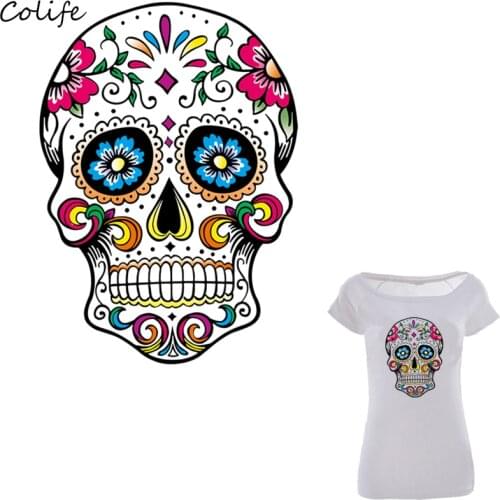 Mexican Sugar Skull Patches Print On T-Shirt Clothes Decoration DIY Accessory Washable New Design Patches For Clothing 26x19cm