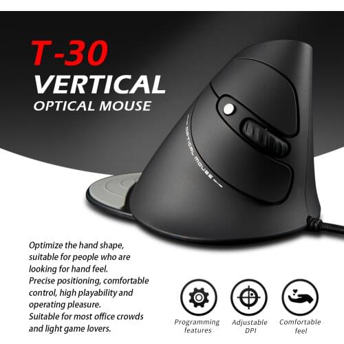 ZELOTES Vertical Mouse USB Wired Gaming Mouse 3200 DPI Ergonomic RGB Mice programmable optical mouses For PC Laptop T-30