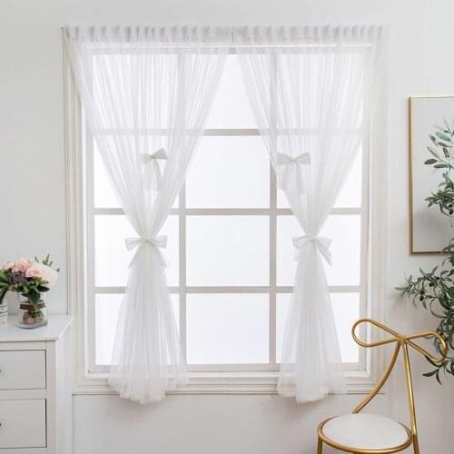New Nordic Style White Tulle Sheer Light Ployester chiffon Fabric Punch-free Velcro Curtains for Home Living Room window Decor