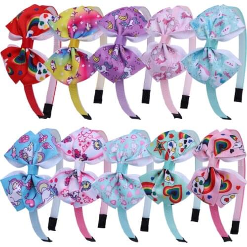 1 PC Girls Hair Bow Hairband Unicorn Headband Children Cartoon Sweet Animal Printed 3.5inch Bows Headhoop Kids Hair Accessories