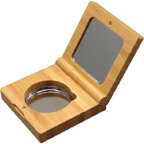 Private Label Eyeshadow Palette Empty Single Cosmetics Container Packaging Portable Bamboo Eyeshadow Box with Mirror