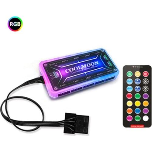 COOLMOON RGB Remote Controller DC12V 5A LED Color Intelligent Controller With 10 Pcs 6pin Fan Port 2 Pcs 4pin Light Bar Port New