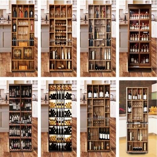 Self Adhesive 3D Wine Cabinet Wallpaper For Refrigerator Sticker Waterproof Furniture Decoration Poster Home Design Wall Decal